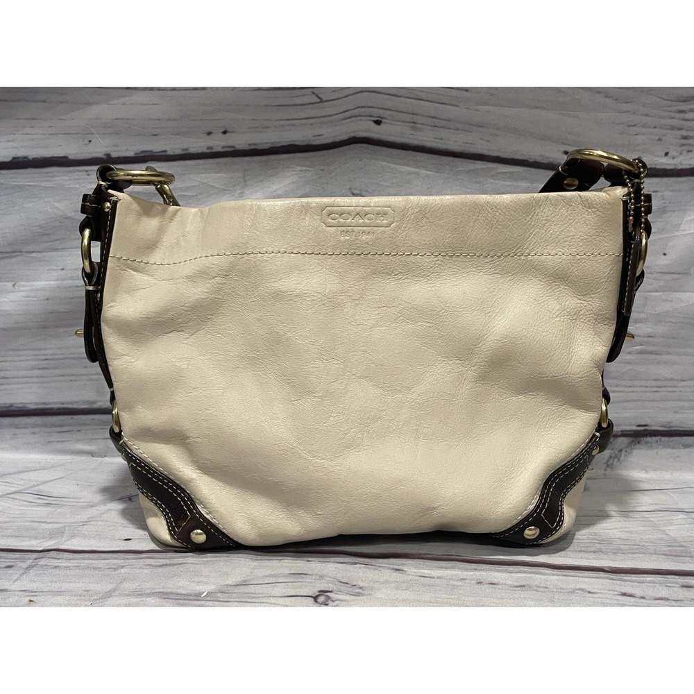 Coach Carly 10616 Ivory Leather Hobo Shoulder Bag Brass Hardware Large Tote